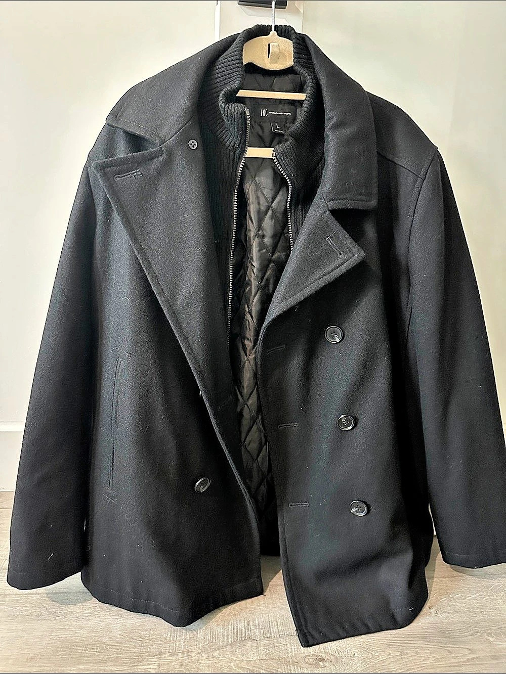INC International Concepts Men's Double-Breasted Wool-Blend Peacoat size Large